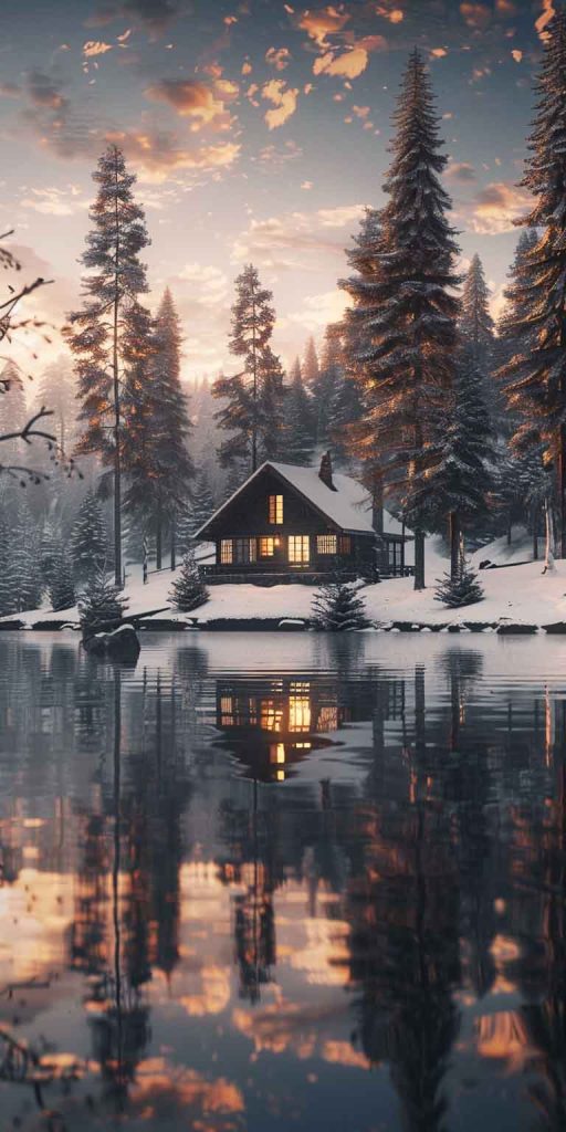 cozy winter cabin wallpaper