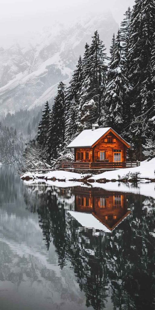 cozy winter cabin wallpaper