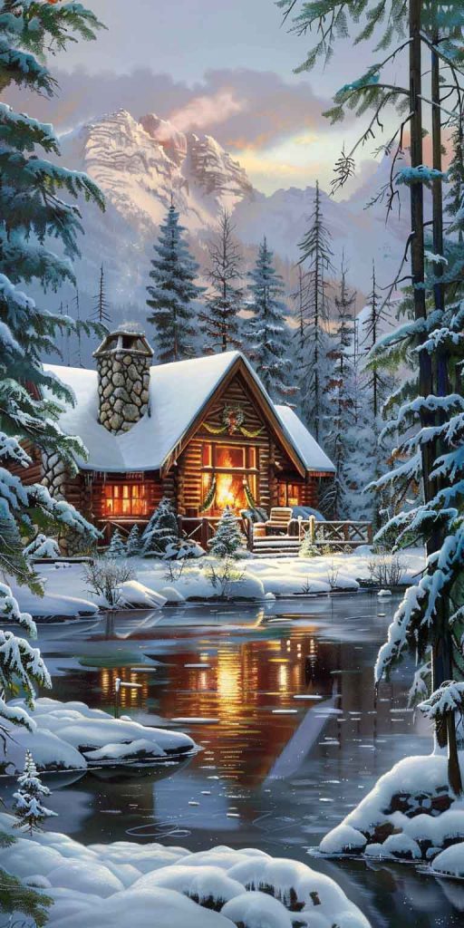 cozy winter cabin wallpaper