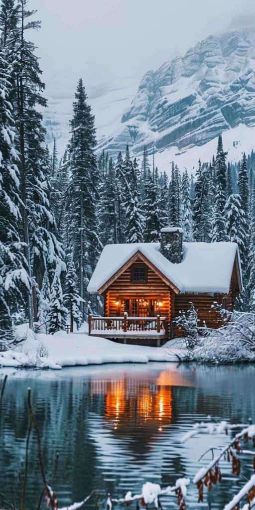 cozy winter cabin wallpaper