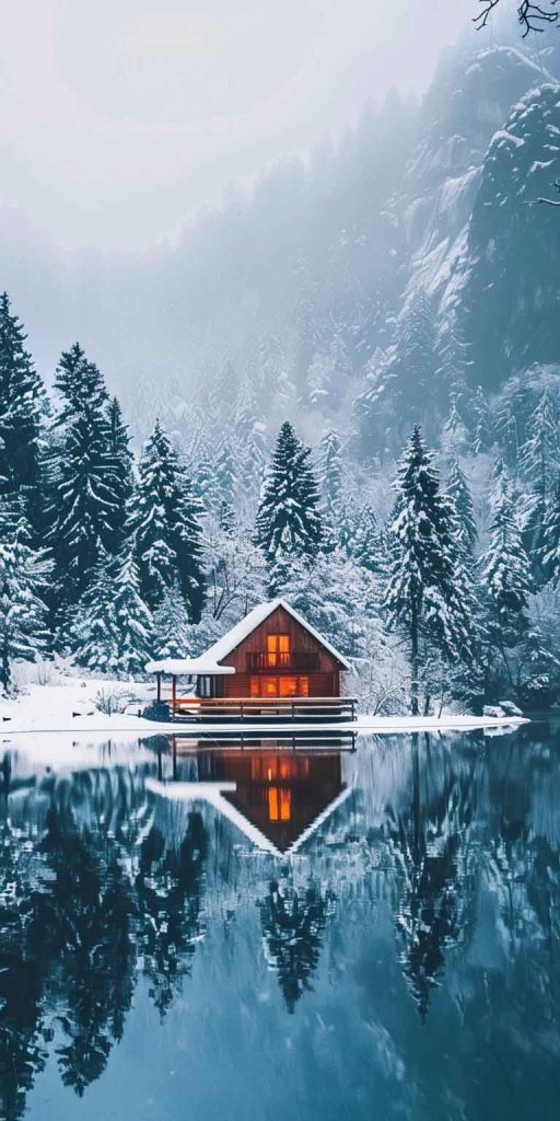 cozy winter cabin wallpaper