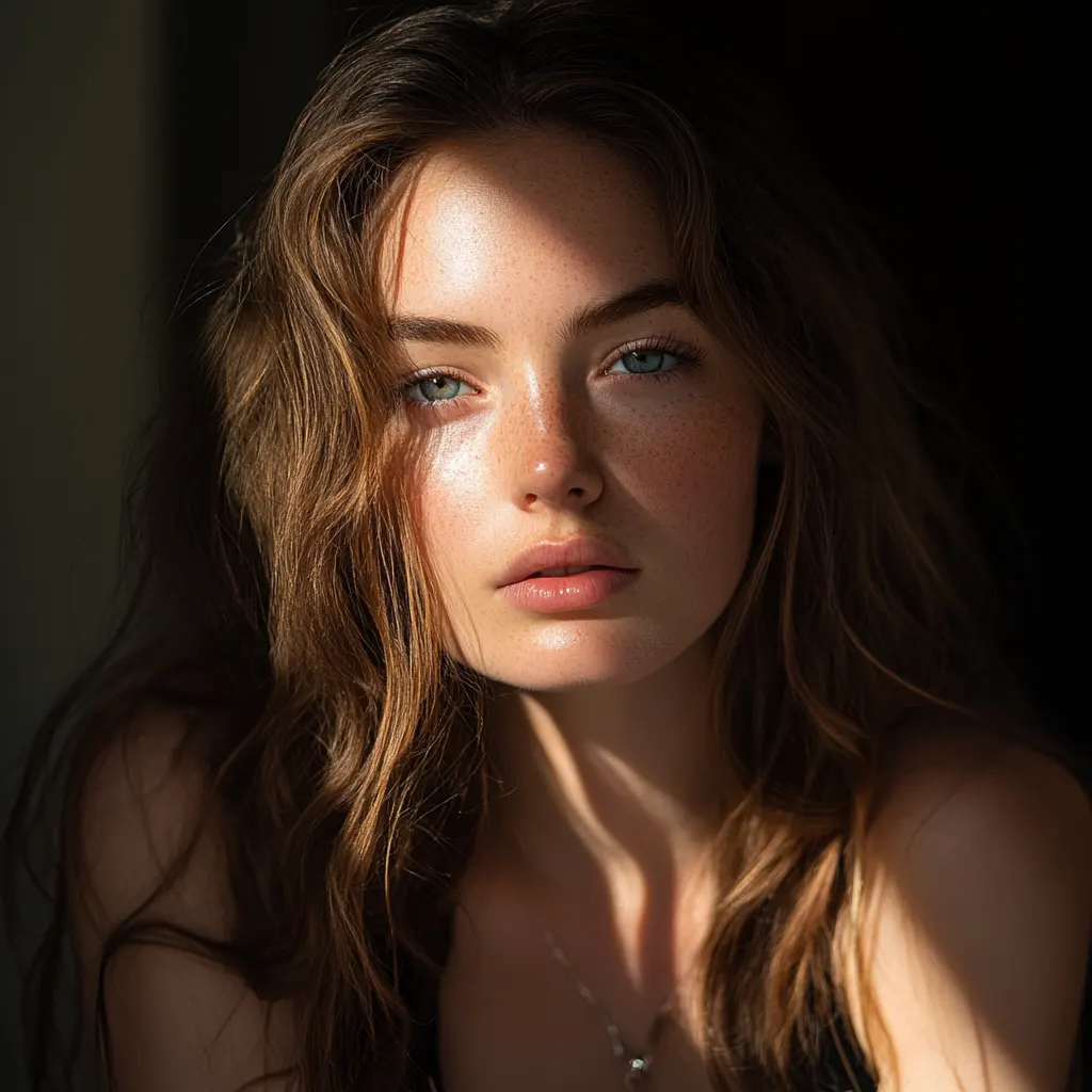 a portrait photo of a beautiful Irish model captured on a midday sunlighting