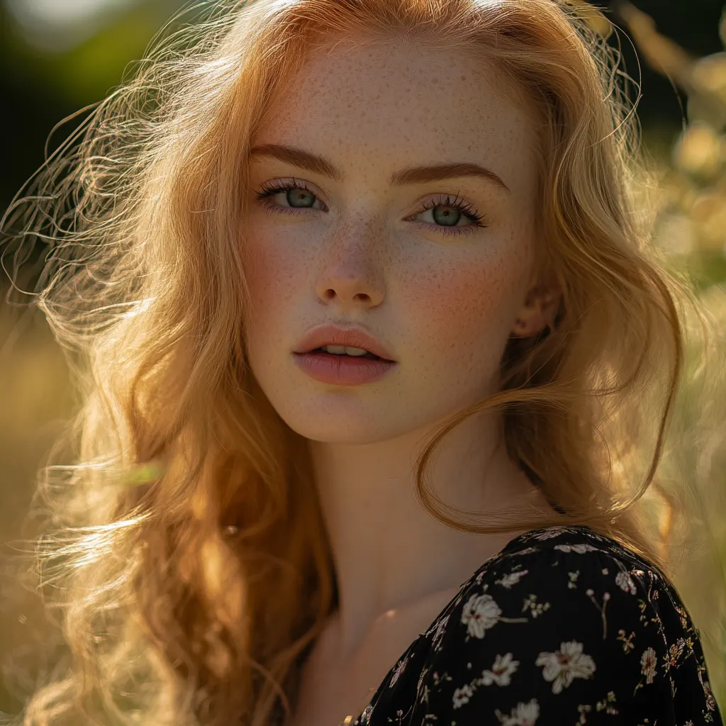 a portrait photo of a beautiful Irish model captured on a midday sunlighting