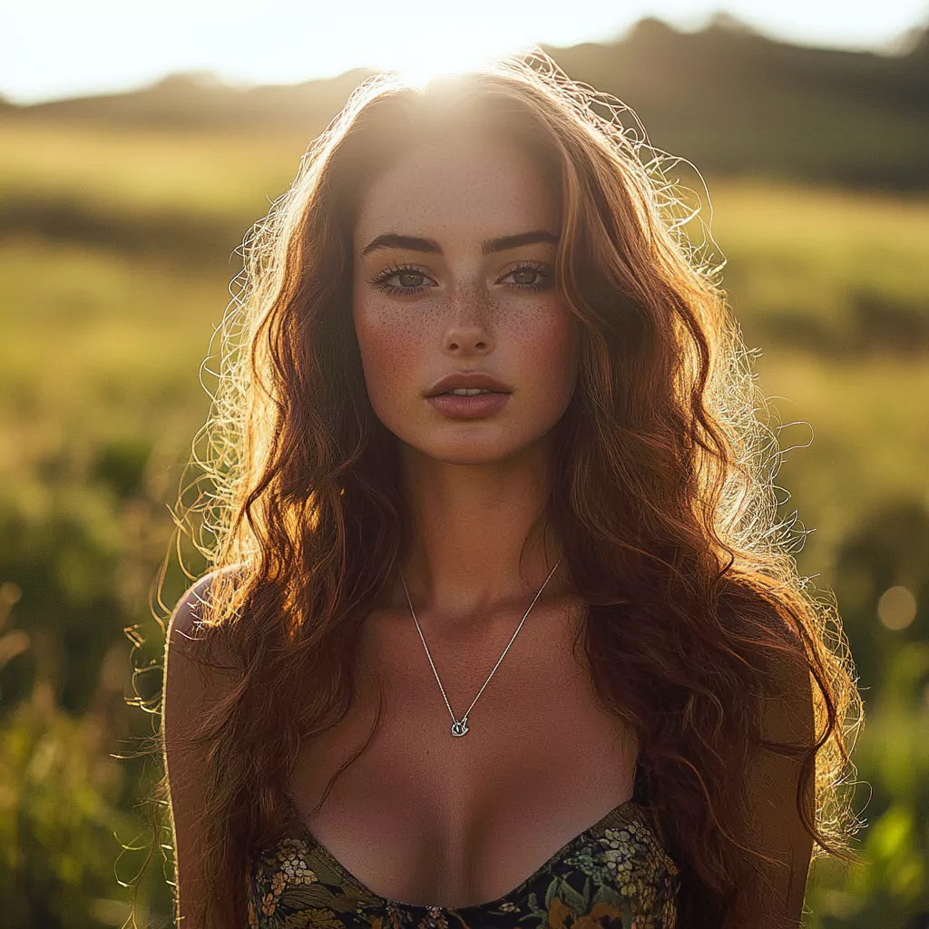 a portrait photo of a beautiful irish model captured on a midday sun lighting