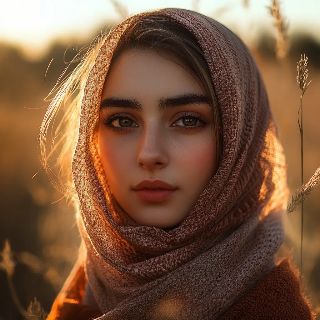 a portrait photo of a beautiful Turkish model captured at golden hour