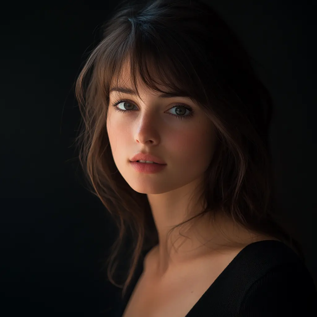 A photo portrait of a beautiful French model, low key lighting, DSLR